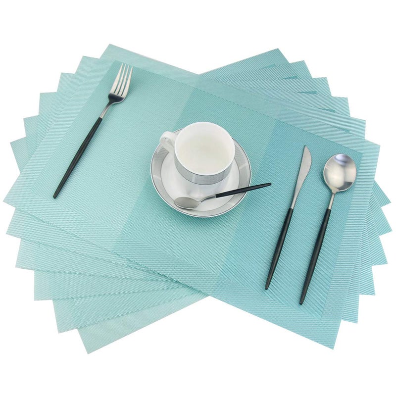 PIGCHCY Placemats Non-Slip Plastic Easy to Clean Woven Vinyl Placemats for Dining Table 18x12 Inches Washable Table Mats Set of 6 (Turquoise) - Image 1